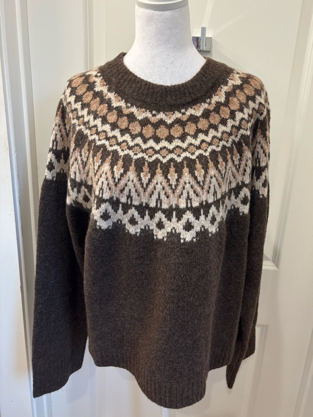 NWOT Moon River Brown Fair Isle Crewneck Sweater - M